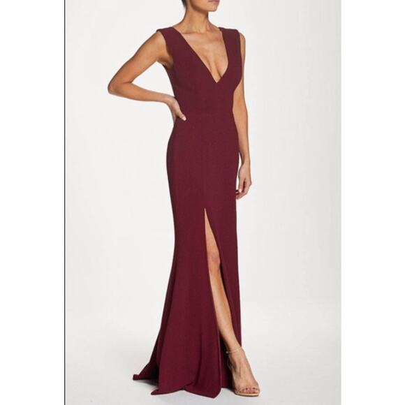DRESS THE POPULATION Sandra Gown Plunge High‎ Slit Womans Small - Picture 1 of 13